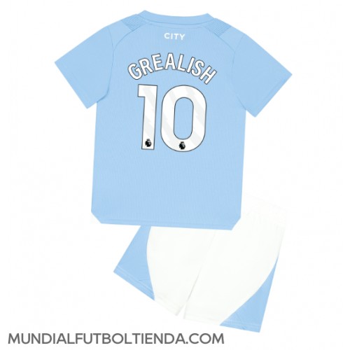 Camiseta Manchester City Jack Grealish #10 Primera Equipación Replica 2023-24 para niños mangas cortas (+ Pantalones cortos)